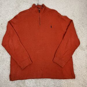 Polo Ralph Lauren Estate Rib Collared 1/4 Zip Cotton Sweater Orange‎ Size XXL